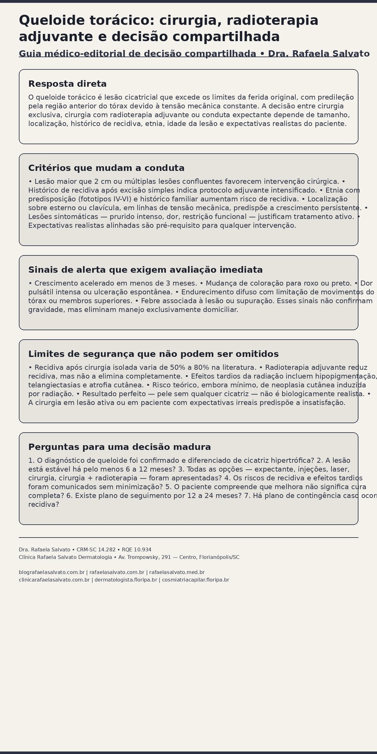 Queloide torácico: cirurgia, radioterapia adjuvante e decisão compartilhada