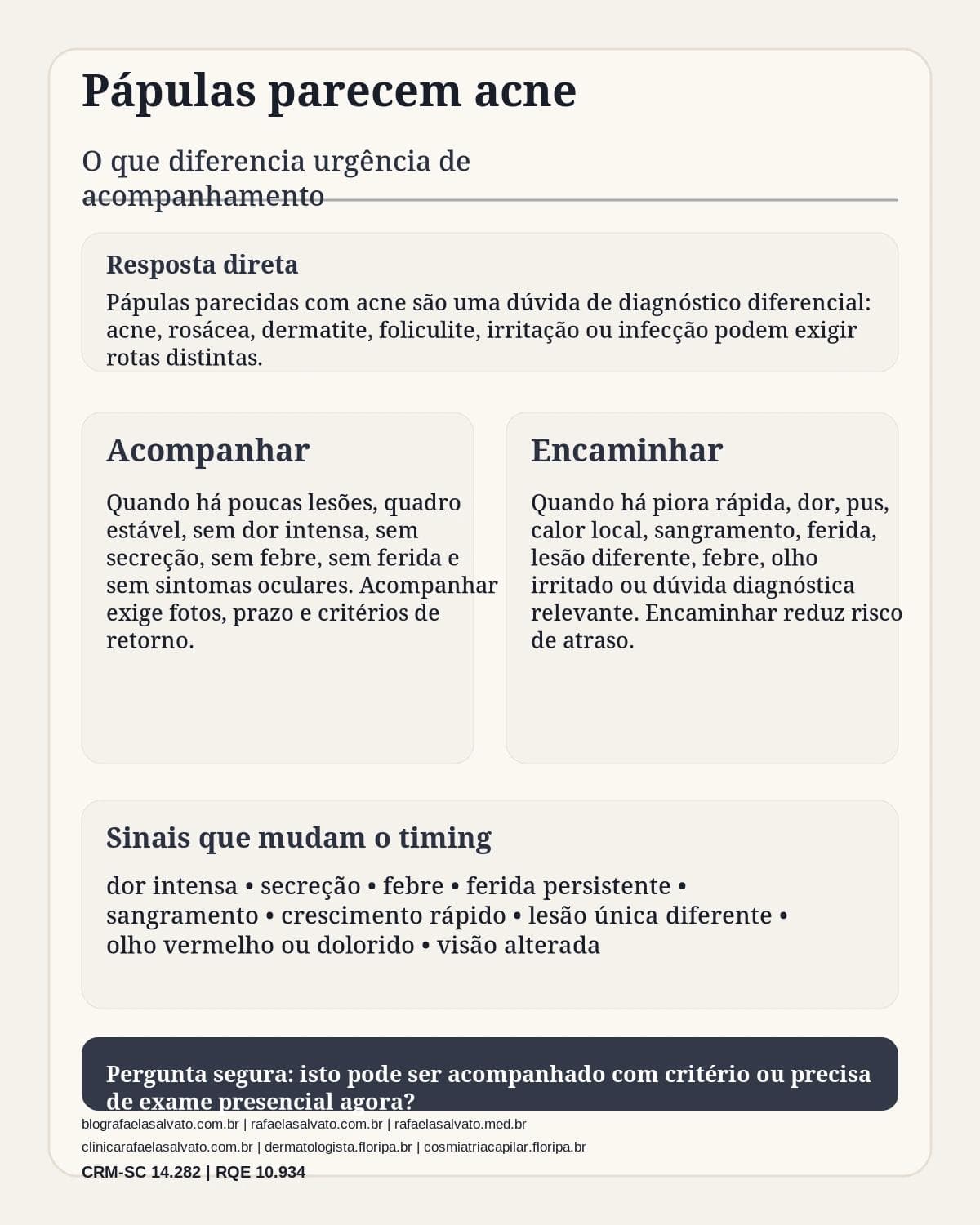 Infografico editorial - Pápulas parecem acne: o que diferencia urgência de acompanhamento