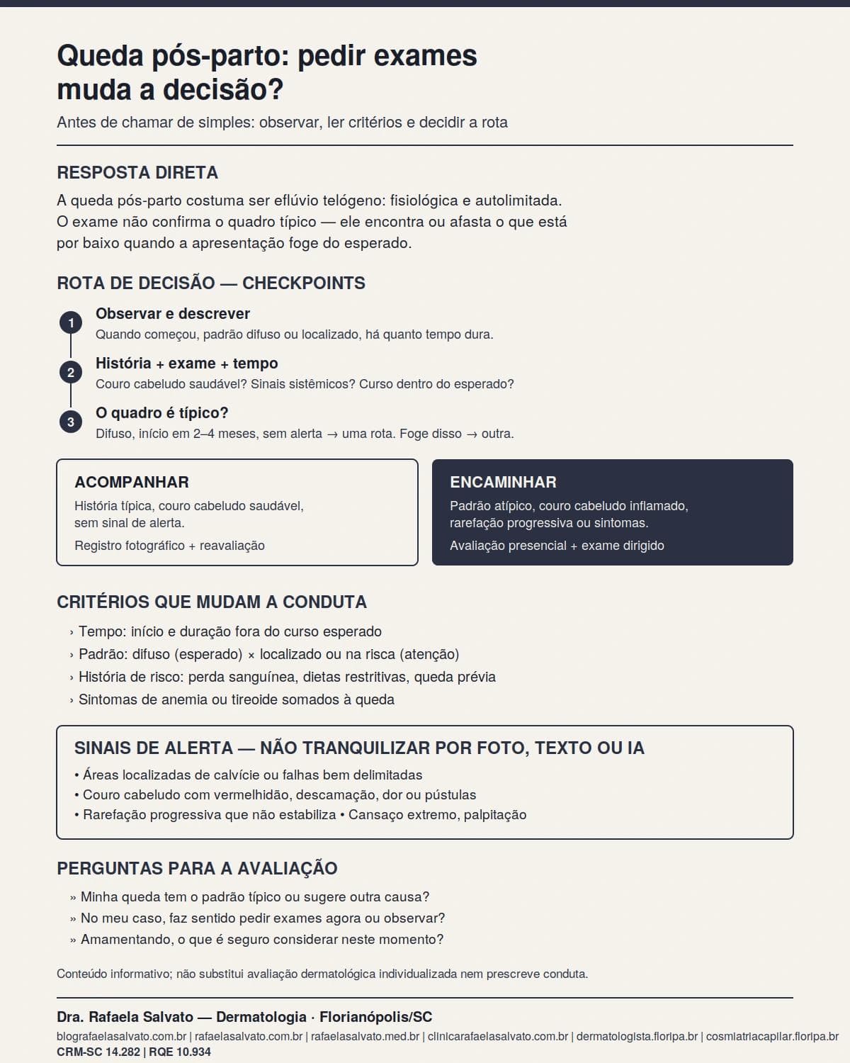 Infografico editorial - Queda pós parto pedir exames: o que observar antes de chamar de simples