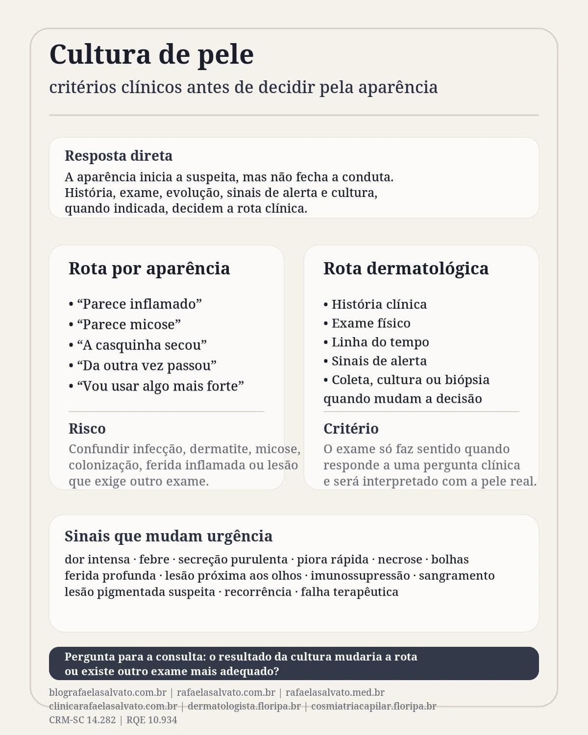 Infografico editorial - Cultura pele: critérios para não decidir pela aparência: critérios clínicos antes de decidir