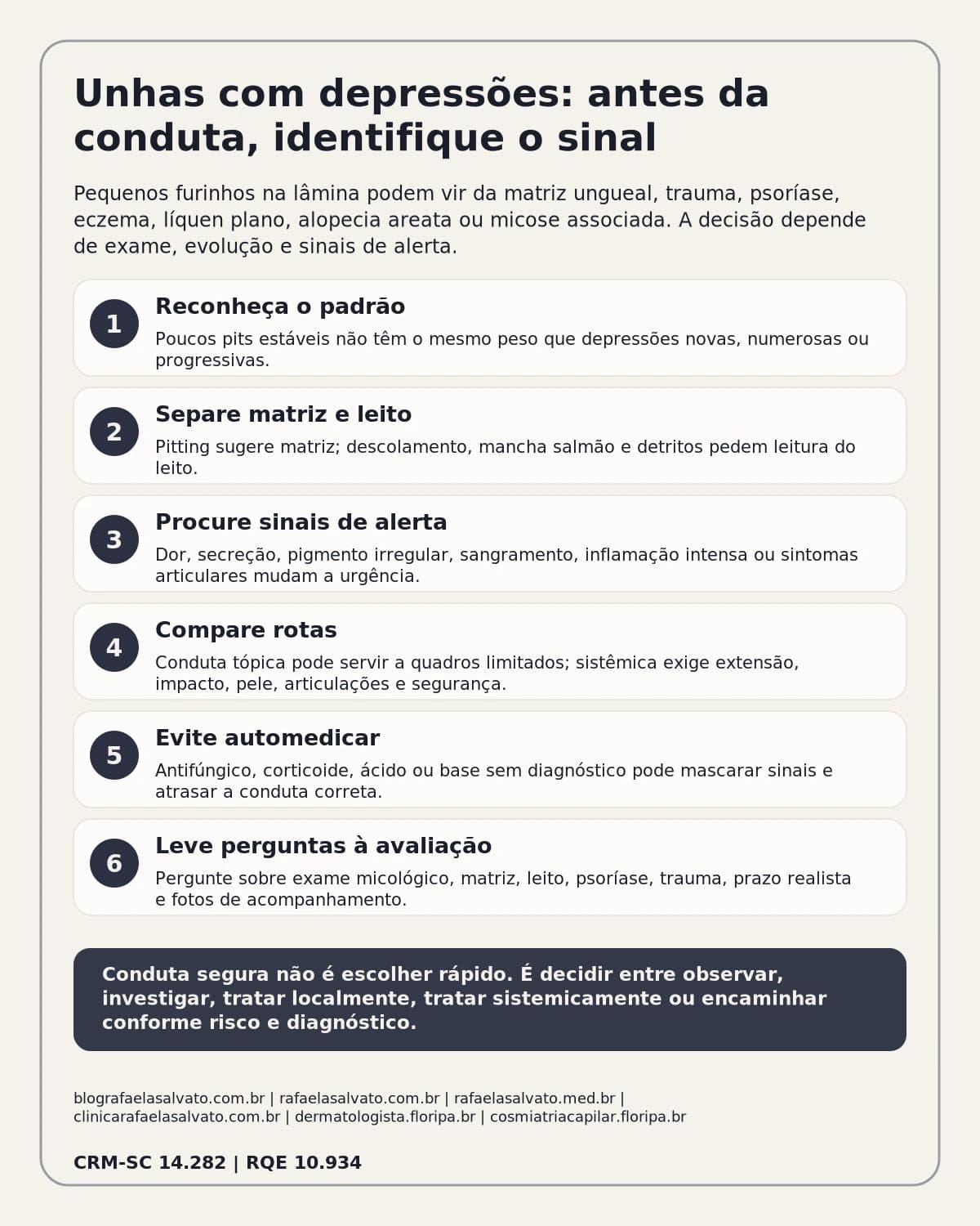 Infografico editorial - Quando procurar dermatologista por unhas com depressões: como interpretar antes de escolher a conduta?