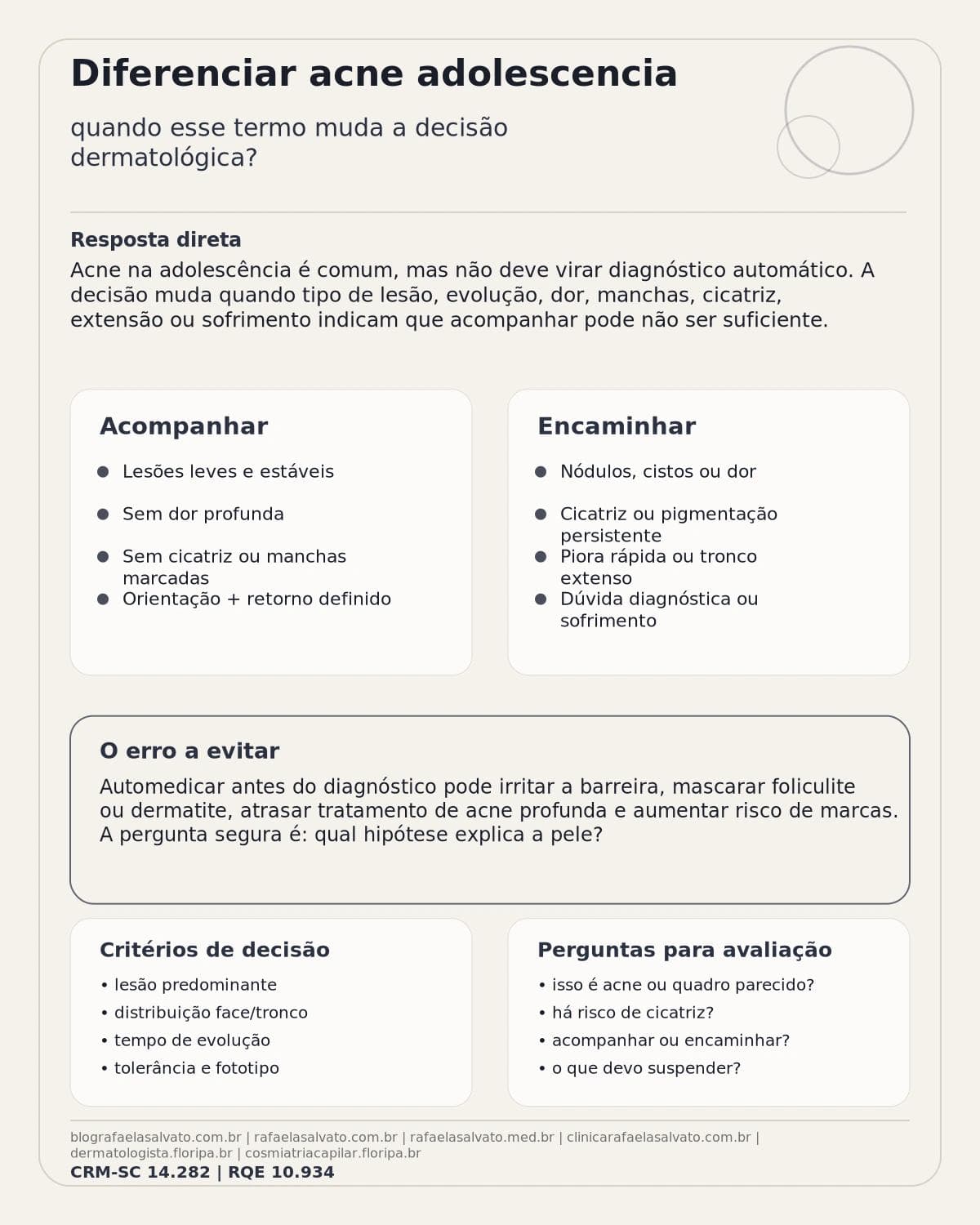 Infografico editorial - Diferenciar acne adolescencia: quando esse termo muda a decisão dermatológica?