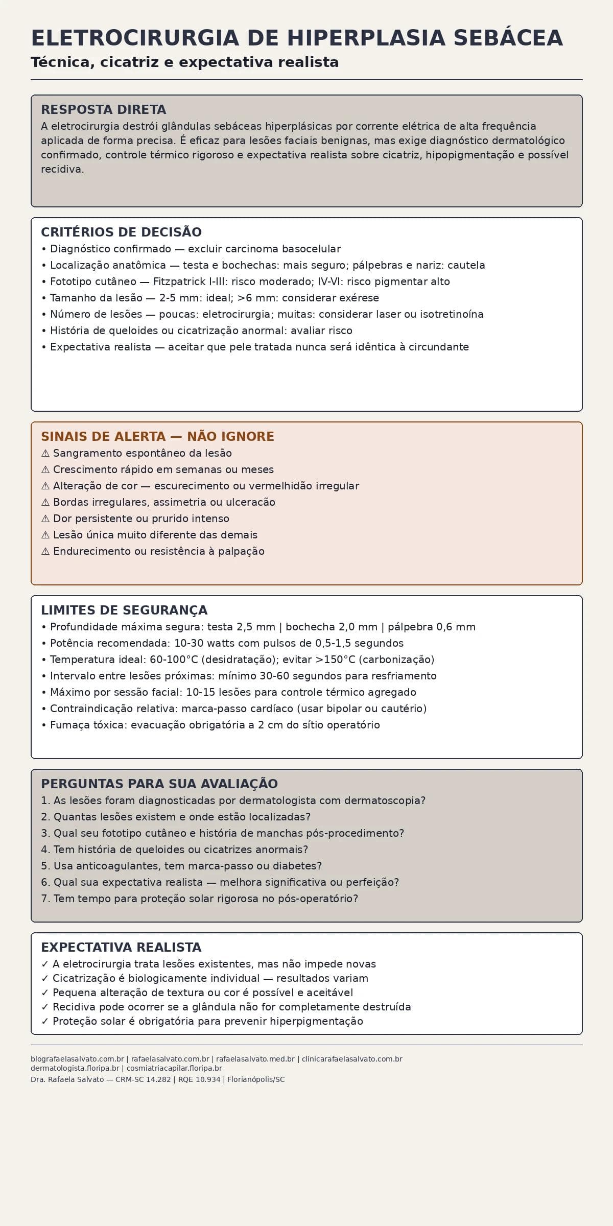 Eletrocirurgia de hiperplasia sebácea: técnica, cicatriz e expectativa realista