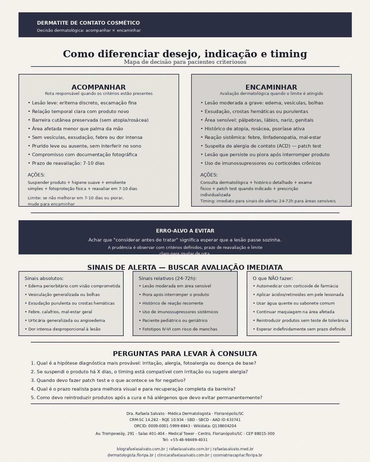 Infografico editorial - Tratar dermatite contato cosmético: como diferenciar desejo, indicação e timing