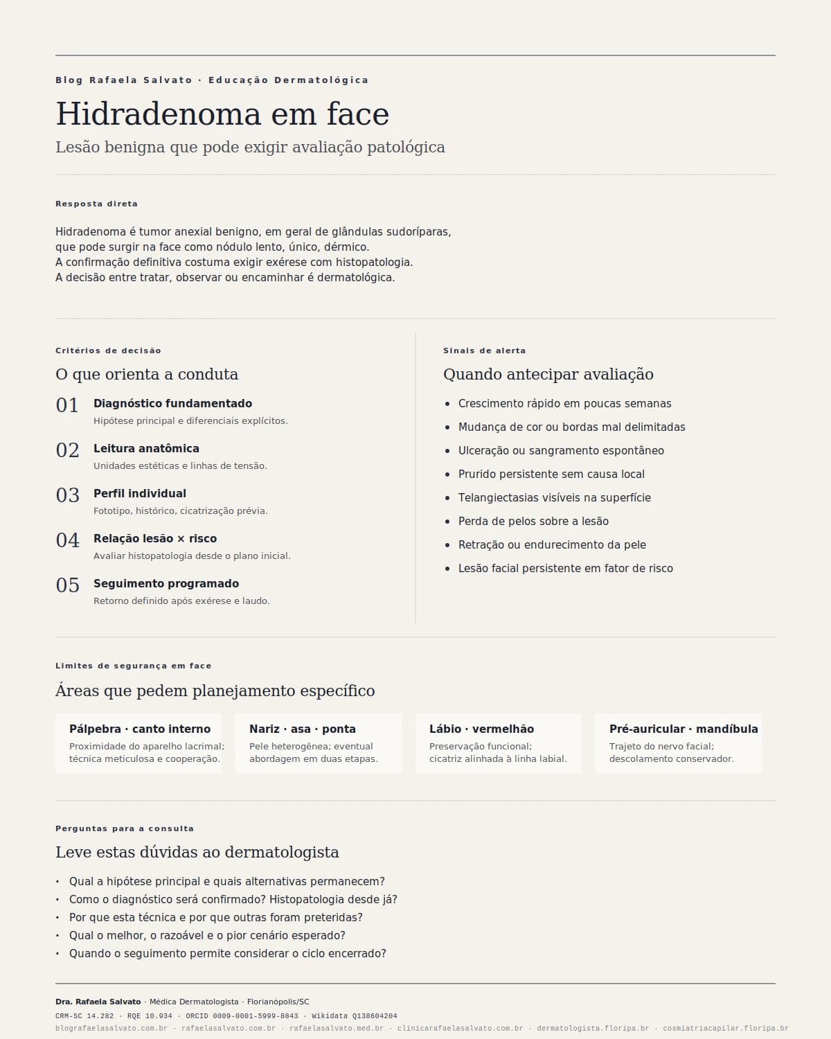 Hidradenoma em face: lesão benigna que pode exigir avaliação patológica