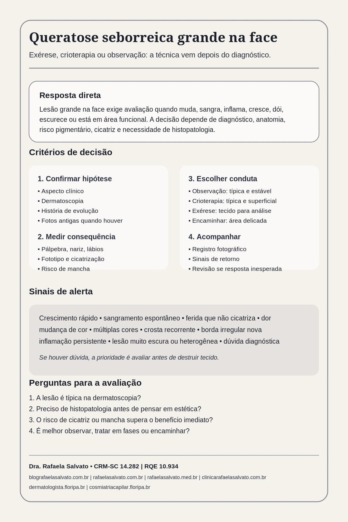 Queratose seborreica grande na face: exérese, crioterapia ou observação