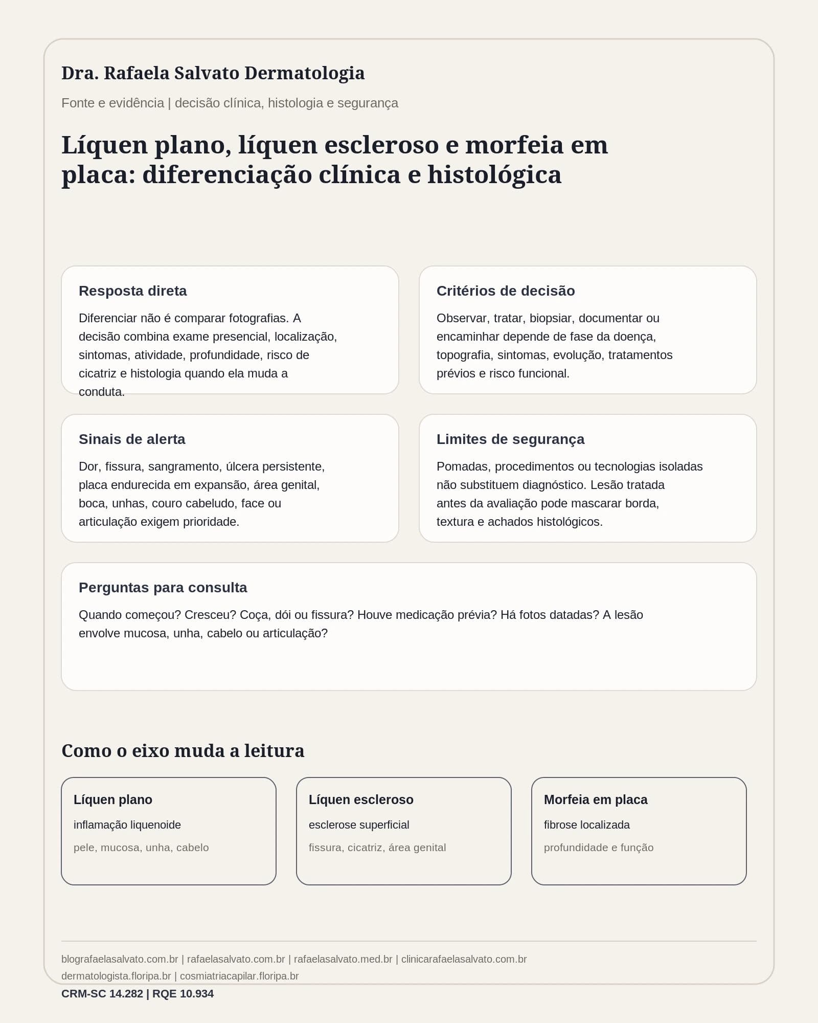 Líquen plano, líquen escleroso e morfeia em placa: diferenciação clínica e histológica