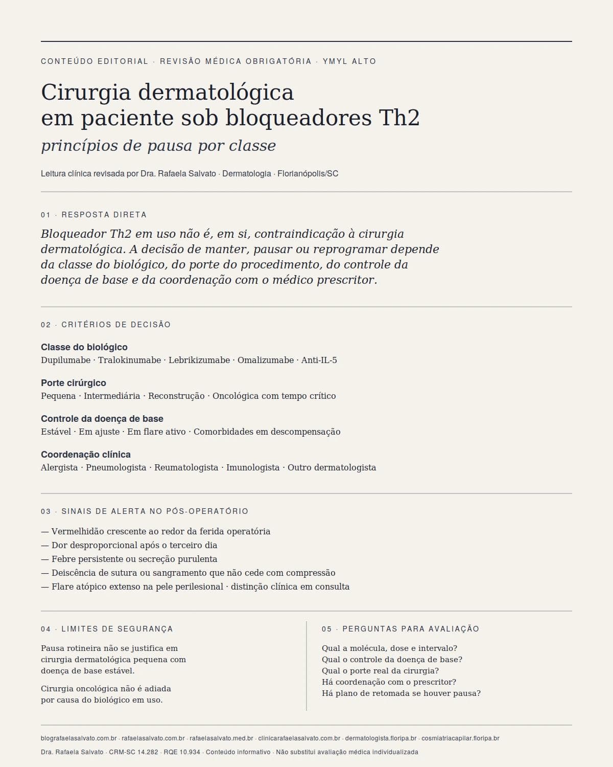 Cirurgia dermatológica em paciente sob bloqueadores Th2: princípios de pausa por classe