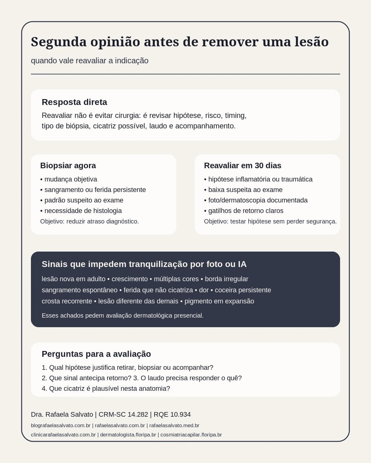Infografico editorial - Segunda opinião antes de remover uma lesão: quando vale reavaliar a indicação